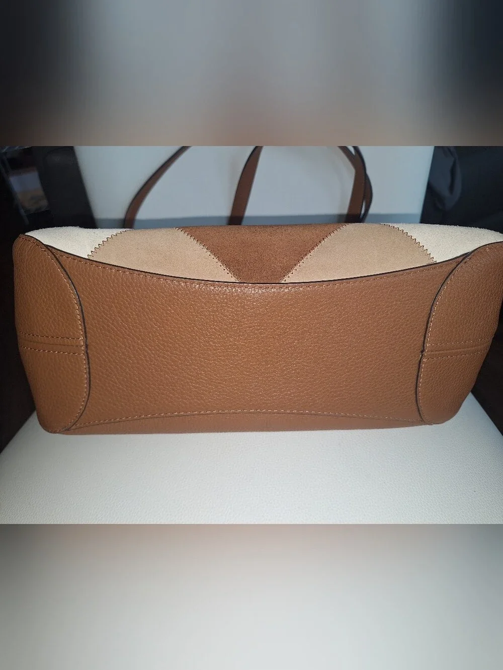 Kate Spade Brown & Tan Patchwork Leila Suede Medium Shoulder Bag EUC